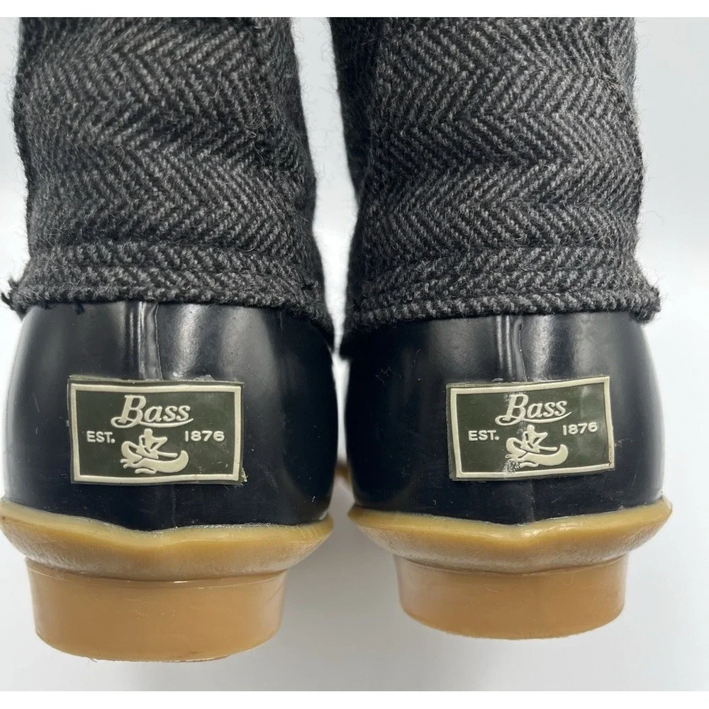 G.H. Bass Duck Boots Womens 8 Black Grey‎ Herringbone Waterproof Lace Up